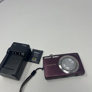 Nikon Purple COOLPIX Compact Digital Camera with Charger and Battery